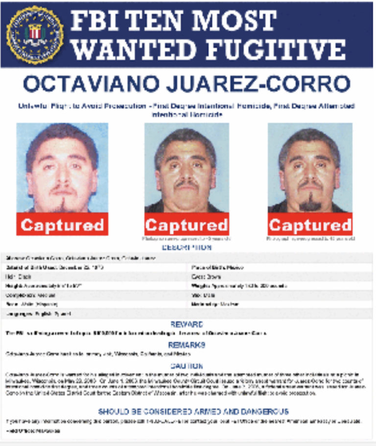 Ten Most Wanted Fugitive Octaviano Juarez-Corro Captured – Soldier of ...