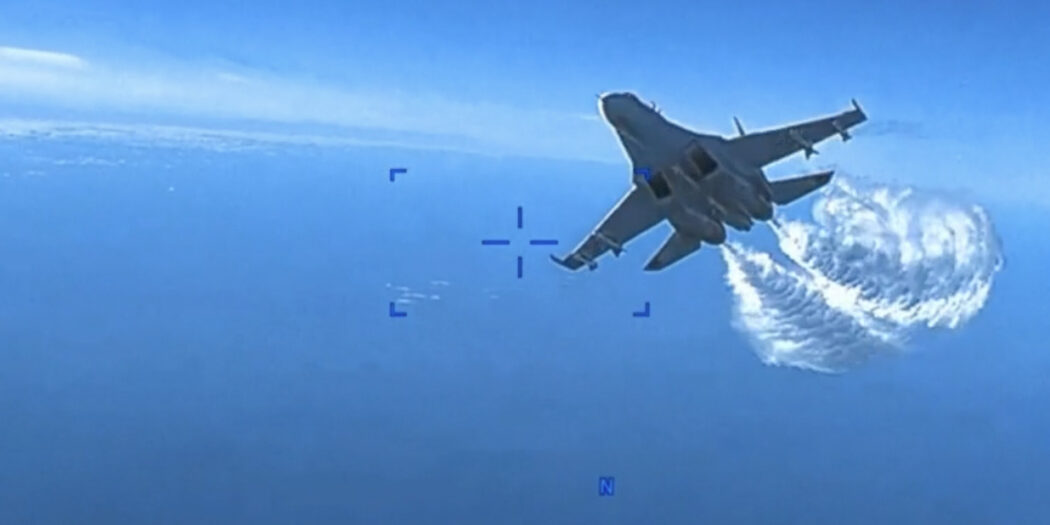 WATCH: Russian Fighter Jet Dumps Fuel Onto US Drone – Soldier Of ...